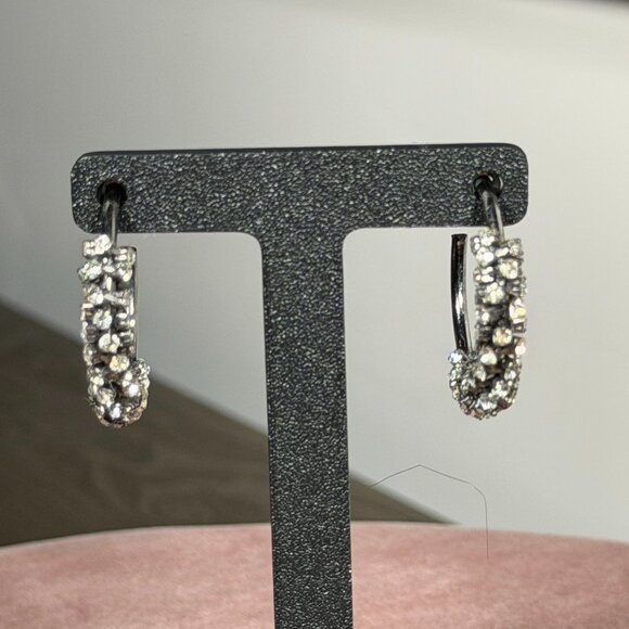 Gun Metal Crystal Hoop Earrings — Sparkle Glam! - Picture 1 of 6